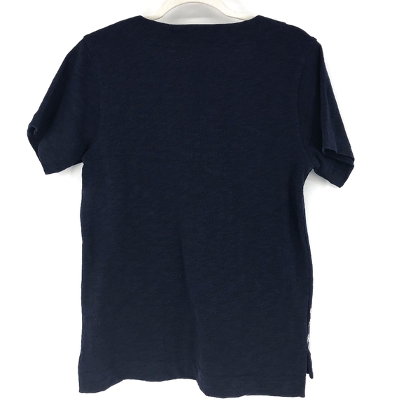 J. Crew Factory Navy Geometric Trim V Neck Blouse - Picture 2 of 5